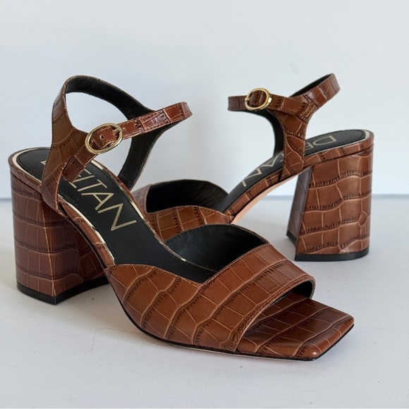 Deltan Shoes - Deltan Crocodile Print Women's Block Heel Open Toe Sandals Size 6.5